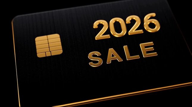 The golden text "2026 sale" on the black bank card layout. Online store. Commercial proposal.