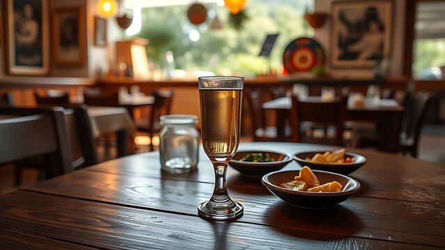 ouzo. Traditional Greek taverna setting with ouzo glass and meze on wooden table. lifestyle magazines, social media lookbooks, designed for influencer and brand collaborations, drives engagement.
