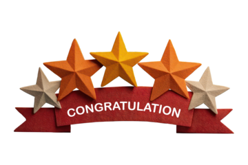 Congratulations Banner with Colorful Stars and Red Ribbon Design for Achievements, Awards, Graduation and Celebratory Moments