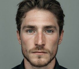 Obraz premium Portrait of Contemplation: A man with striking eyes, framed by his hair and beard, stares with a deep expression, inviting viewers to reflect. 