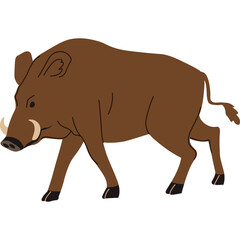 Brown Wild Boar Walking Side Profile Against White Background