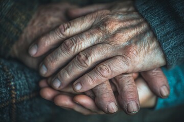 Fototapeta premium The image of hands of people of different ages holding hands, children, adults, and the elderly, conveys the connection of time.