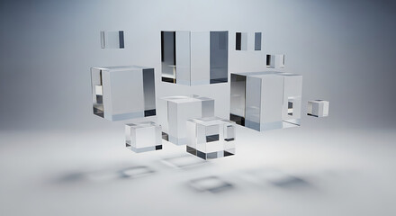 Abstract Floating Transparent Cubes and Prisms