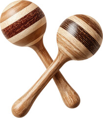 Two wooden percussion instruments, striped and crossed, against a dark background