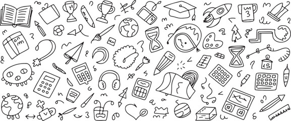A Doodle Pattern of School and Learning Supplies
