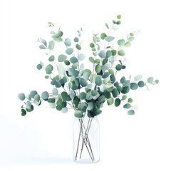 Eucalyptus Branches in Glass Vase Fresh Greenery Arrangement.