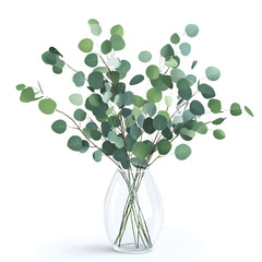 Eucalyptus branches in a clear glass vase.