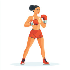 Female Boxer in Ready Stance with Gloves.
