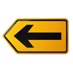 A vibrant yellow rectangular road sign with a black arrow pointing to the left direction