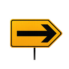 A yellow rectangular road sign with a black arrow pointing to the right, on a black background