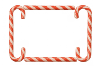 Candy cane christmas frame creating a festive holiday border. Striped peppermint dessert sweet food with transparent background