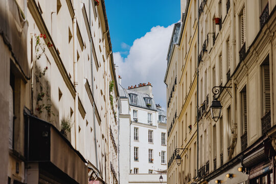 Narrow Parisian Street with Historic Buildings