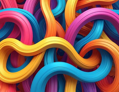 Colorful, intertwined, curved, and abstract 3D ribbons