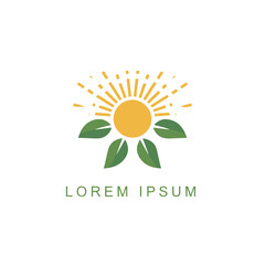 Bright Sun with Green Leaves Logo - A Symbol of Nature, Growth, and Vitality