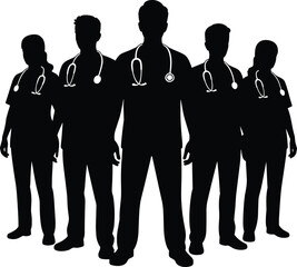 doctor, nurse, medical, hospital, health, care, stethoscope, team, staff, group, clinic, professional, uniform, people, vector,