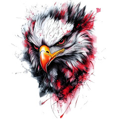 Obraz premium Intense Eagle Head Watercolor Painting with Red and Black Splatter Accents on Black Background