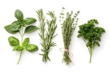 Fresh Cooking Herbs on White Background  