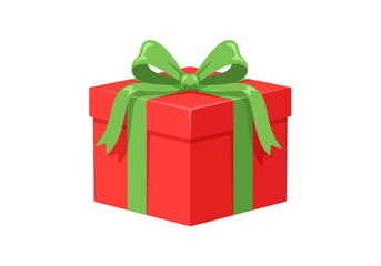 Red gift box with green ribbon, perfect for holiday and celebration concepts in design projects, invitations, and advertising materials.