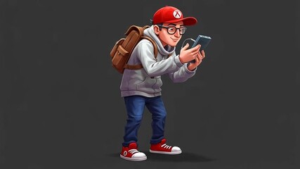 Animated character discovering a mysterious device, a fun cartoon style character in a video game, cartoon character concept art, adventure and discovery
