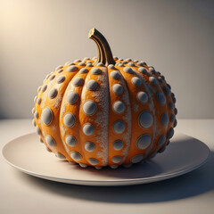 Textured orange gourd on a white plate
