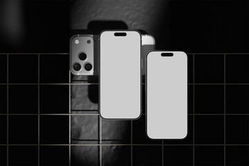 multiple phone display in dark background mockup