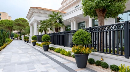 Fototapeta premium Elegant neoclassical building with a path and landscaping