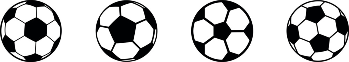 Football ball vector icon set. Soccer balls icons. soccer ball icons, football or soccer ball icon set in different styles, football simple black style, Vecto © R Design