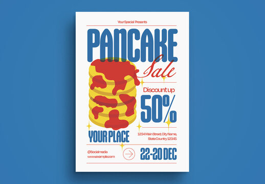 Red Blue Risograph Pancake Sale Flyer Layout
