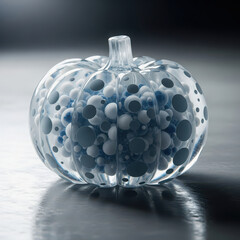 Clear glass pumpkin filled with blue and gray stones