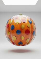 Whimsical orange pumpkin with colorful polka dots