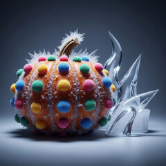 Whimsical candy coated pumpkin with sharp ice shards
