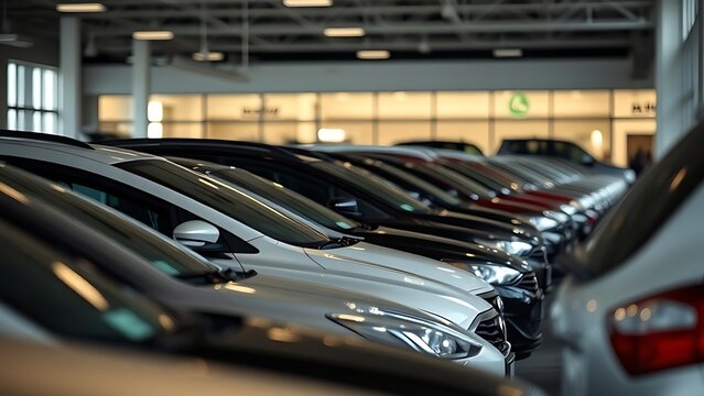 lineup. A lineup of vehicles at a dealership, showcasing sleek designs under natural light. mobility guides, transit brochures, designed for mobility and urban transit guides.