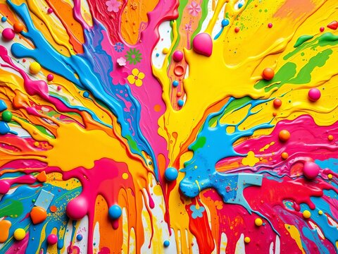 A spectrum of bright, cheerful colors burst and bleed across the page, forming an uplifting and playful artistic canvas,  uplifting, bright