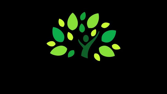 Animated Concept of Human Growth and Nature Protection, Time-lapse: Growing Green Tree in Human Hand Icon, Ecology Health and Wellness Loopable Animated Logo