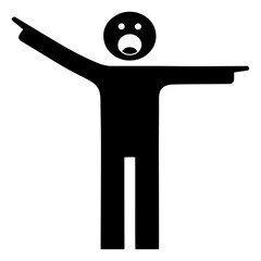 A pictogram of two stick figures carrying a third person on a stretcher, representing an emergency medical situation or first aid.
