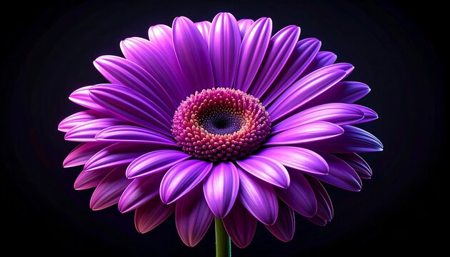 Close-up of a vibrant purple daisy against a black background