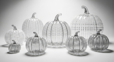 Group of clear glass pumpkins on a light background