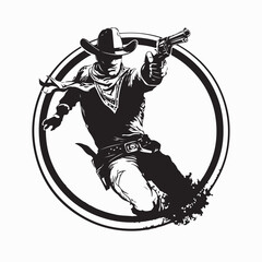 Brave Cowboy in Action with Gun Vector Illustration on white background