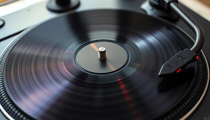 Groove-filled disc spins music to life on a turntable,  record,  vintage
