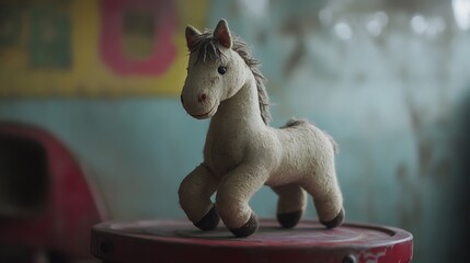 Stuffed horse on a toy merry go round