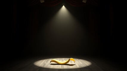 vaudeville. Empty stage with a single spotlight illuminating a prop on the floor. event programs, museum guides, designed for cultural heritage projects and event programs, supports education.