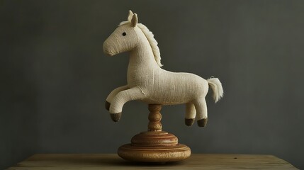 Stuffed horse sitting on a spinning top
