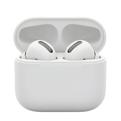 White Wireless Earbuds in Open Charging Case - Transparent Background Isolated Object