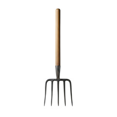 Classic Garden Fork with Wooden Handle - Transparent Background Isolated Object