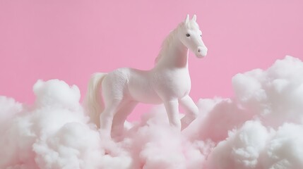 Stuffed horse standing on a cloud of cotton candy
