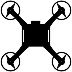 Black silhouette drone icon on transparent background.