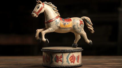 Stuffed horse standing on a toy drum