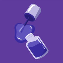 Open nail polish bottle with spilled glossy liquid in modern minimal style.