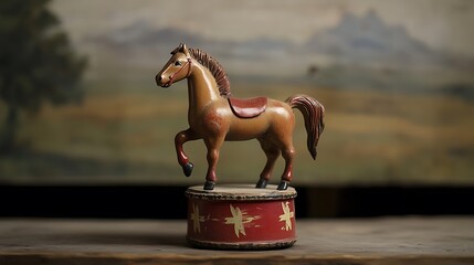 Stuffed horse standing on a toy drum