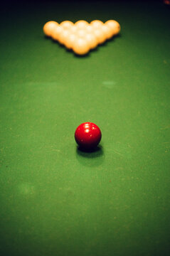 Red Snooker Ball on Green Table
